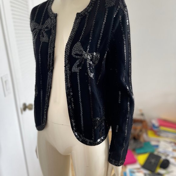 Ladies black jacket with black sequins, with front hooks, sz MED - Picture 11 of 16